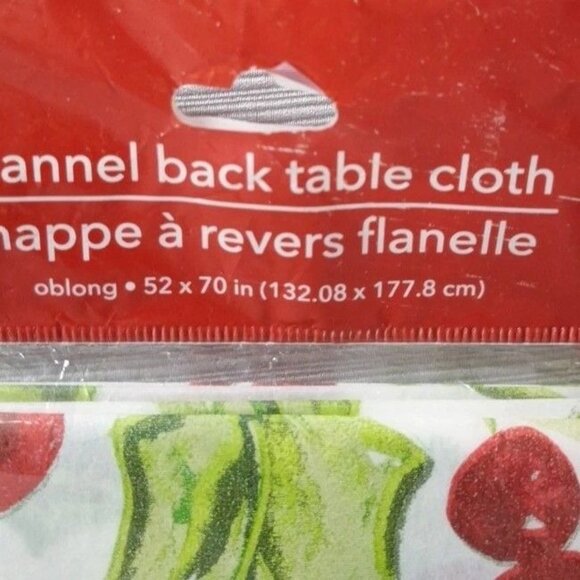 Christmas House Flannel Back Tablecloth Oblong 52" X 70" Red & Green Holly Berry - Picture 6 of 6